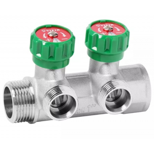 Коллектор регулирующий Vieir 1"x3/4"EK, с 2 отводами под евроконус, вентили купить в интернет магазине Санрай73