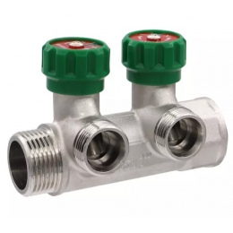 Коллектор регулирующий Vieir 1"x3/4"EK, с 2 отводами под евроконус, вентили