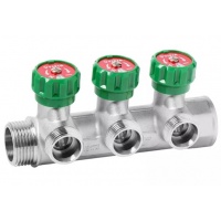 Коллектор регулирующий Vieir 1"x3/4"EK, с 3 отводами под евроконус, вентили