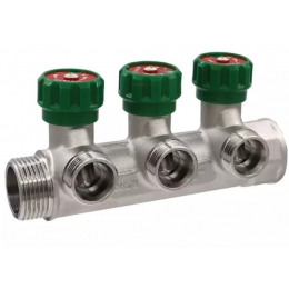 Коллектор регулирующий Vieir 1"x3/4"EK, с 3 отводами под евроконус, вентили