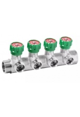 Коллектор регулирующий Vieir 1"x3/4"EK, с 4 отводами под евроконус, вентили