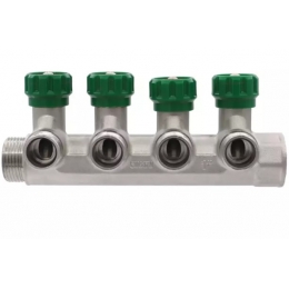 Коллектор регулирующий Vieir 1"x3/4"EK, с 4 отводами под евроконус, вентили