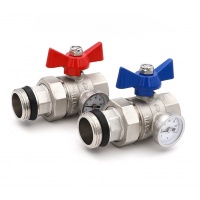 Комплект для коллектора 1" Vieir краны шаровые с полусгоном и термометром