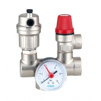 Группа безопасности 3/4" Vieir 3bar проходная, воздухоотводчик, предохранительный клапан, манометр