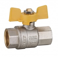 Кран газовый 1/2"ВР/ВР Vieir VRQ210 полнопроходной, бабочка желтая