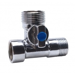 Кран шаровой трехпроходной 1/2"ВР х 3/4"НР х 1/2"НР Vieir для стиральных и посудомоечных машин, хром