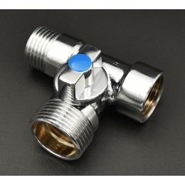 Кран шаровой трехпроходной 1/2"ВР х 3/4"НР х 1/2"НР Vieir для стиральных и посудомоечных машин, хром