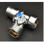 Кран шаровой трехпроходной 1/2"ВР х 3/4"НР х 1/2"НР Vieir для стиральных и посудомоечных машин, хром