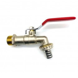 Кран шаровой водоразборный 1/2" Vieir сливной с латунным штуцером, рычаг красный