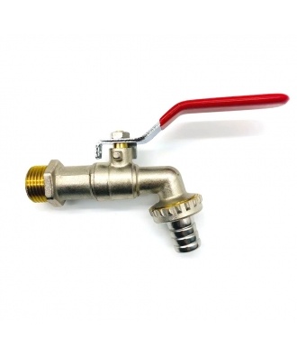 Кран шаровой водоразборный 1/2" Vieir сливной с латунным штуцером, рычаг красный