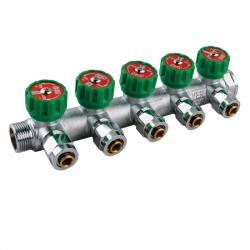 Коллектор распределительный 3/4"х16мм с 5 отводами Vieir VER405 с евроконусами, вентили
