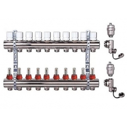 Коллекторная группа Vieir VR112 на 10 выходов с расходомерами, без кранов, латунь