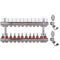 Коллекторная группа на 12 выходов Vieir VR112 с расходомерами без кранов, латунь