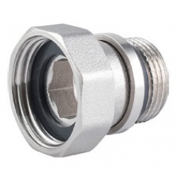 Штуцер 1"нр х 1"вр Vieir с накидной гайкой никелированный плоское уплотнение