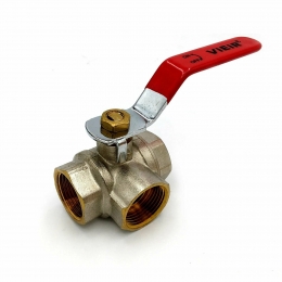 Кран шаровой трехходовой 1/2"ВР/ВР/ВР Vieir рычаг красный