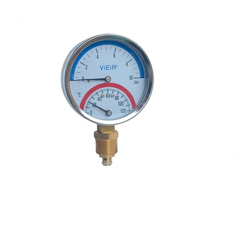 Термоманометр радиальный Vieir 80мм, 10bar, 120°C, 1/2", с автоматическим запорным клапаном купить в интернет магазине Санрай73