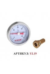 Термометр погружной Vieir 40мм, 120°C, гильза 25мм, 1/4"нр, биметаллический