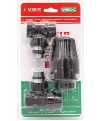 Комплект терморегулирующий угловой 1/2" Vieir черный