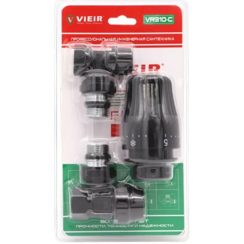 Комплект терморегулирующий угловой 1/2" Vieir черный купить в интернет магазине Санрай73