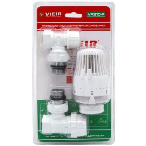 Комплект терморегулирующий угловой 1/2" Vieir белый купить в интернет магазине Санрай73