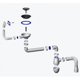Сифон BC22, 3 1/2" со смещением UNICORN прямоугольный перелив, с гофрой 40*40/50