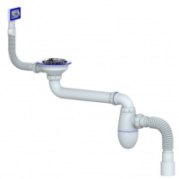 Сифон BC22, 3 1/2" со смещением UNICORN прямоугольный перелив, с гофрой 40*40/50