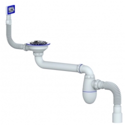 Сифон BC22, 3 1/2" со смещением UNICORN прямоугольный перелив, с гофрой 40*40/50