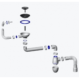 Сифон BC23, 3 1/2" со смещением UNICORN круглый перелив, с гофрой 40*40/50