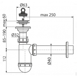 Сифон A41/AG210512140 для умывальника 1 1/2*40 с пробкой, с трубой 40*40 ALCAPLAST/Alcadrain