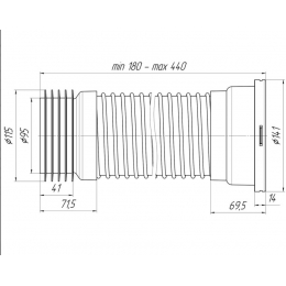 Гофра K518 для унитаза АНИ пласт обратного сжатия, 180-440мм