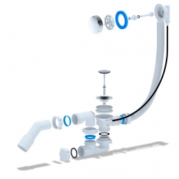 Сифон ЕМ421 для ванны Ани перелив полуавтомат с переходной трубой 45° 40*50 580мм
