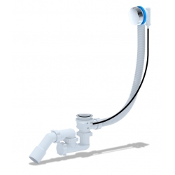 Сифон ЕМ421 для ванны Ани перелив полуавтомат с переходной трубой 45° 40*50 580мм