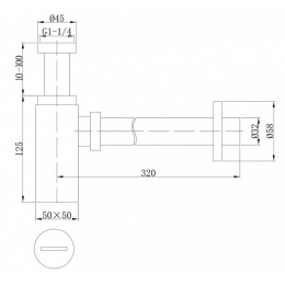 Сифон для раковины Vieir латунный с выпуском, бутылочный, квадрат, белый
