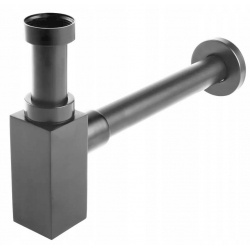 Сифон для раковины Vieir латунный с выпуском, бутылочный, квадрат, графит