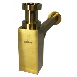 Сифон для раковины Vieir латунный с выпуском, бутылочный, квадрат, золото