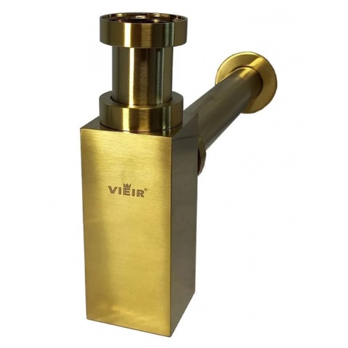 Сифон для раковины Vieir латунный с выпуском, бутылочный, квадрат, золото купить в интернет магазине Санрай73