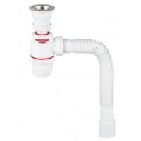 Сифон NEO AIR для мойки Wirquin 1 1/2"х40 мм с нержавеющей чашей D70 мм и гофротрубой 800 мм