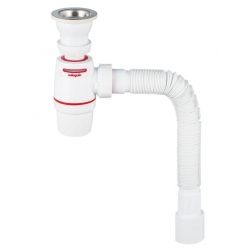 Сифон NEO AIR для мойки Wirquin 1 1/2"х40 мм с нержавеющей чашей D70 мм и гофротрубой 800 мм