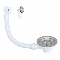 Выпуск D90 для мойки Wirquin с нержавеющей чашей D114 мм, два перелива (круглый и прямоугольный)