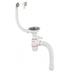 Сифон NEO для мойки Wirquin 1 1/2"х40мм, выпуск D114мм, отвод, универсальный перелив, гофротруба 800