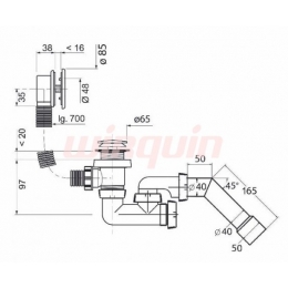 Слив-перелив QUICK CLAC для ванной Wirquin с регулируемым сифоном, с переходной трубой