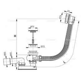 Сифон A55GOLD-80-RU-01 для ванны AlcaPlast автомат, 80 cм, цвет золото