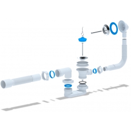 Сифон Е055 для ванны Ани плоский с выпуском 1 1/2"*40 с переливом, с гибкой трубой 40/50