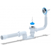 Сифон Е055 для ванны Ани плоский с выпуском 1 1/2"*40 с переливом, с гибкой трубой 40/50