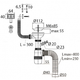 Сифон для мойки Wirquin Virplast нержавеющая чаша Эконом 114 мм, отвод, универсальный перелив, гофра