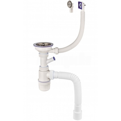 Сифон для мойки Wirquin Virplast нержавеющая чаша Эконом 114 мм, отвод, универсальный перелив, гофра купить в интернет магазине Санрай73