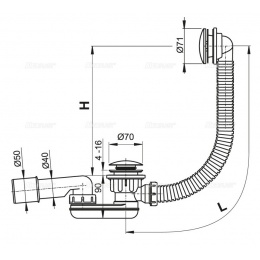 Сифон для ванны Alcaplast click/clack, с заниженный, L1000мм, металл