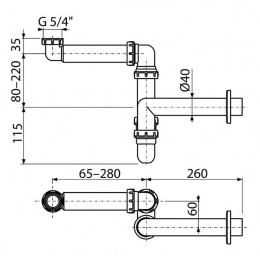 Сифон A434 для умывальника прямоточный смещенный 1 1/2*40 с накидной гайкой Alcaplast/Alcadrain