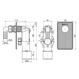 Сифон APS3 для стиральной машины Alcadrain хром, под штукатурку