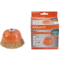 Корщетка-насадка для УШМ Sturm! тип "чашка", М14, D100мм, латунированная  проволока
